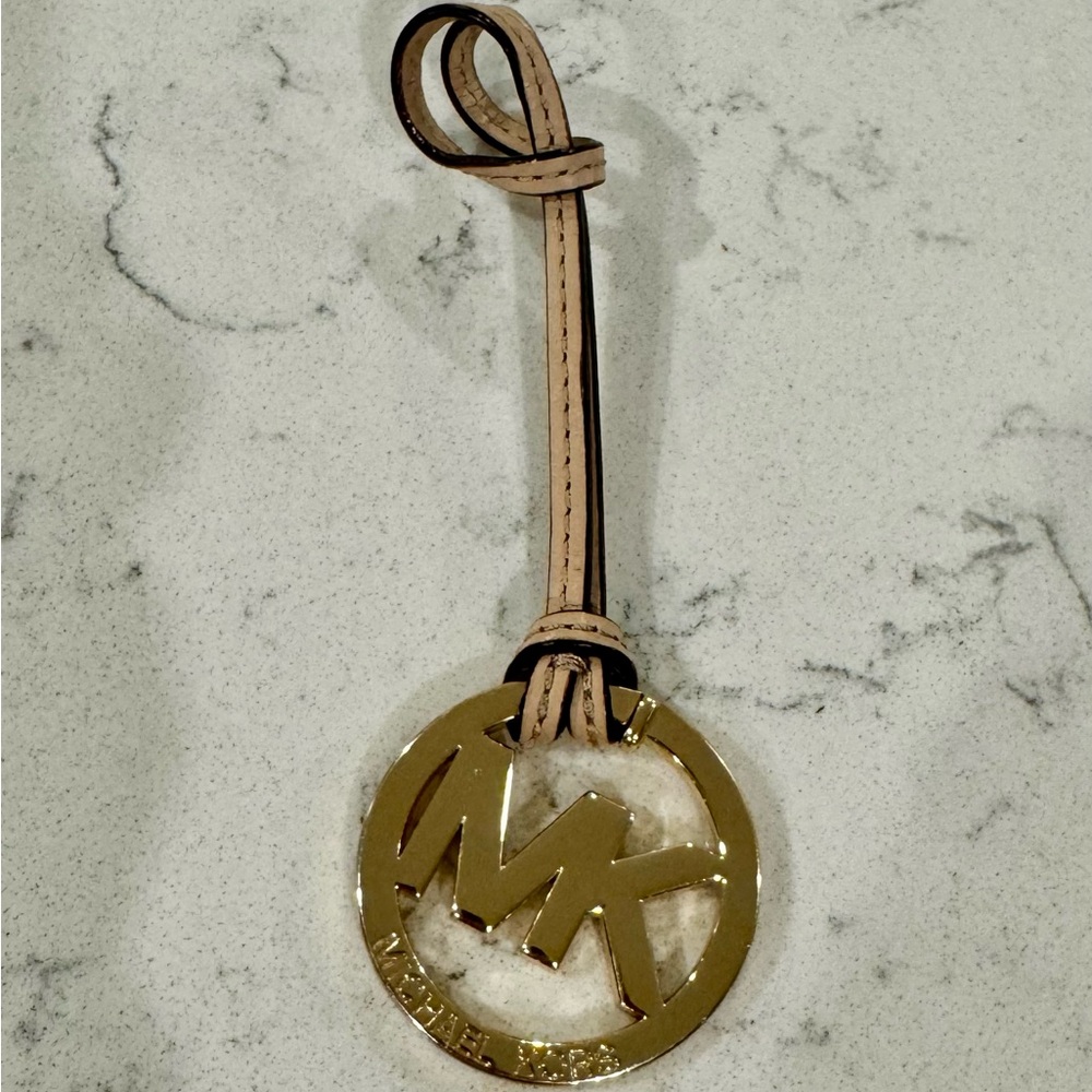 Michael Kors Light Tan Leather Purse Bag Charm Replacement Gold Tone Logo